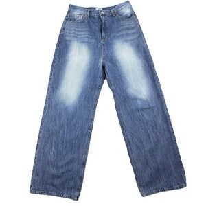 JJIM Wide Leg Jeans Men's L Blue 100% Cotton Korea Baggy Streetwear Y2K Skater